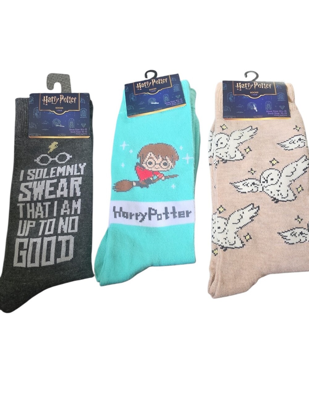 Warner Bros. Harry Potter Crew Socks Trio - Gray, Aqua, And Tan NWT 6.5-12